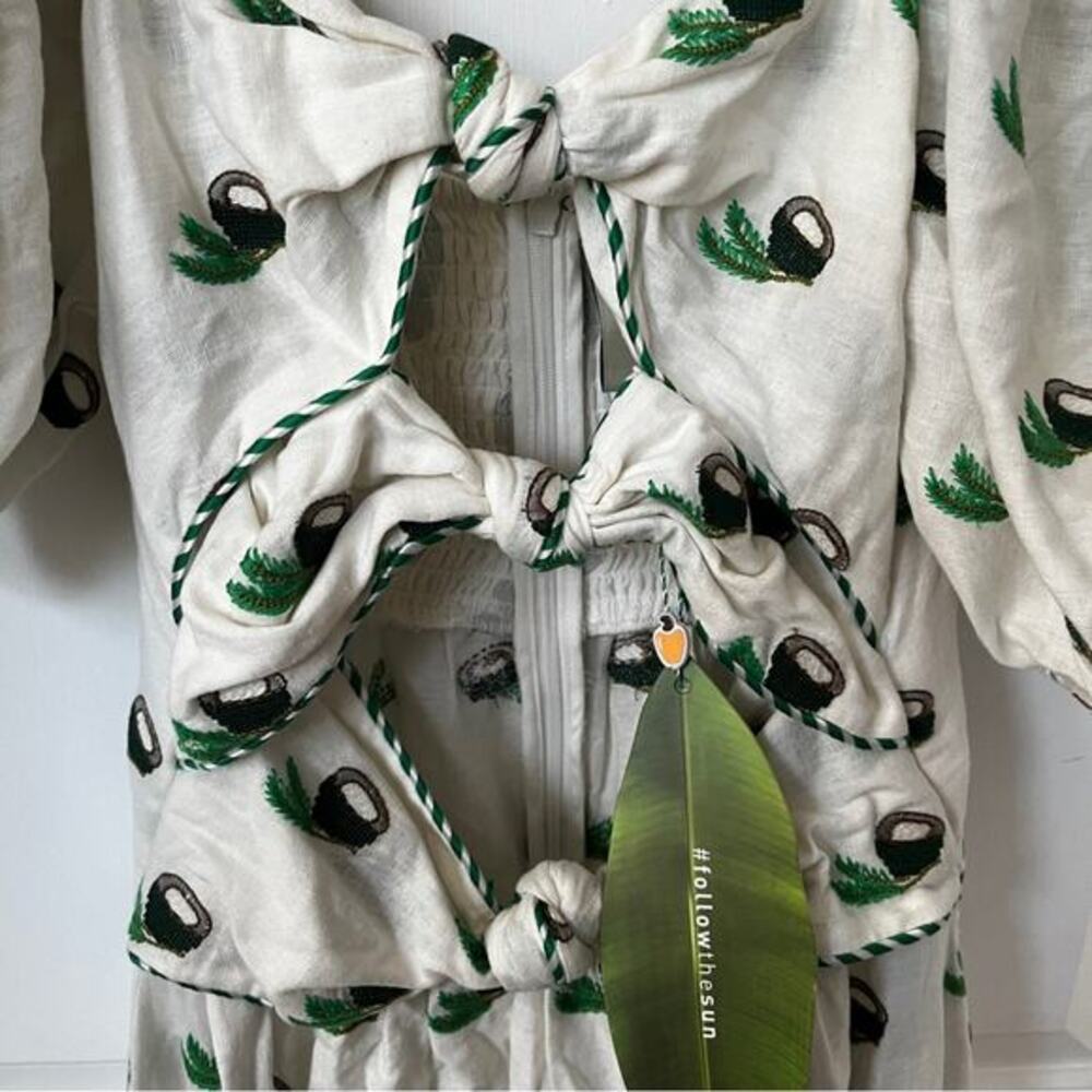 FARM RIO Cross Stitch Coconut‎ Embroidered Midi Dress linen NWT small - Picture 13 of 14